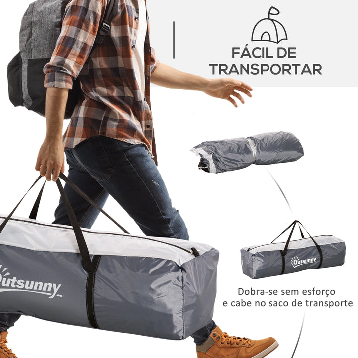 Abrigo de Campismo para 4-5 Pessoas com 4 Telas Mosquiteiras 2 Painéis de Tecido Oxford e Bolsa de Transporte para Campismo Viagens 350x350x230 cm Cinza