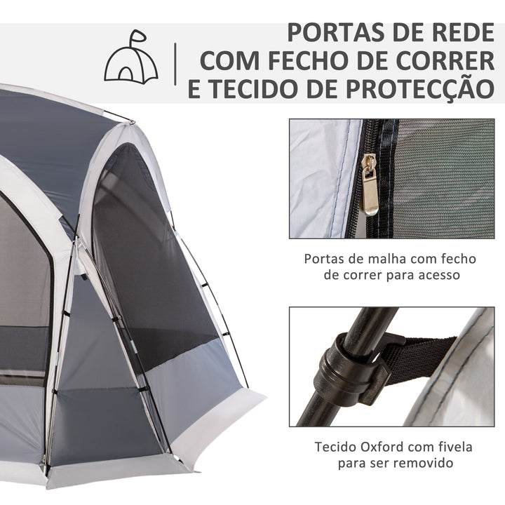 Abrigo de Campismo para 4-5 Pessoas com 4 Telas Mosquiteiras 2 Painéis de Tecido Oxford e Bolsa de Transporte para Campismo Viagens 350x350x230 cm Cinza