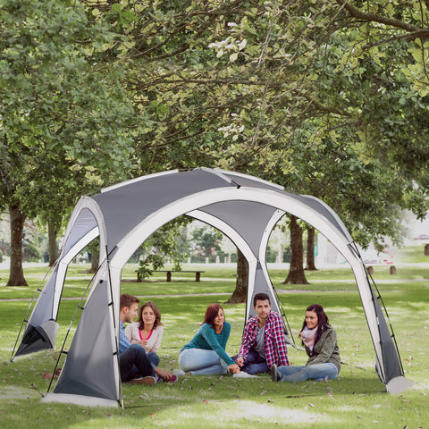 Abrigo de Campismo para 4-5 Pessoas com 4 Telas Mosquiteiras 2 Painéis de Tecido Oxford e Bolsa de Transporte para Campismo Viagens 350x350x230 cm Cinza