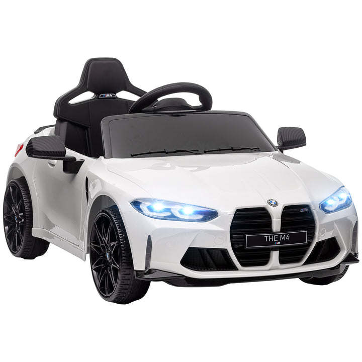 Carro Elétrico para Crianças BMW M4 Veículo Elétrico para Crianças 12V com Controlo Remoto Faróis Buzina Música Velocidade 3-5 km/h Cinto de Segurança Branco