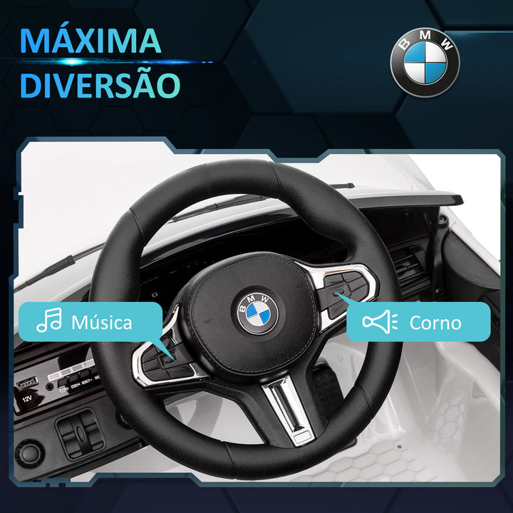 Carro Elétrico para Crianças BMW M4 Veículo Elétrico para Crianças 12V com Controlo Remoto Faróis Buzina Música Velocidade 3-5 km/h Cinto de Segurança Branco