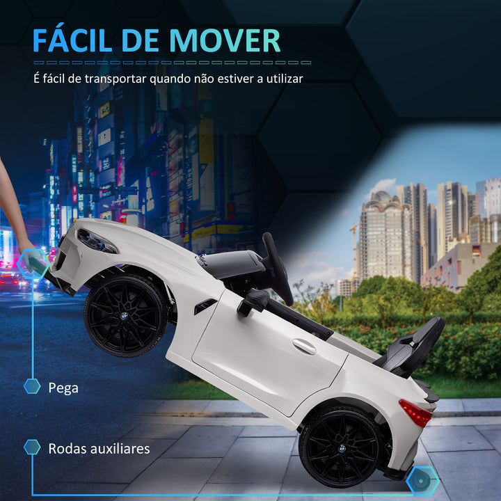 Carro Elétrico para Crianças BMW M4 Veículo Elétrico para Crianças 12V com Controlo Remoto Faróis Buzina Música Velocidade 3-5 km/h Cinto de Segurança Branco