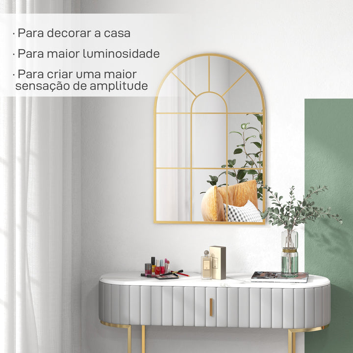 Espelho Decorativo de Parede 60x91 cm Espelho em Forma de Arco de Metal para Sala de Estar Dormitório Entrada Estilo Moderno Dourado