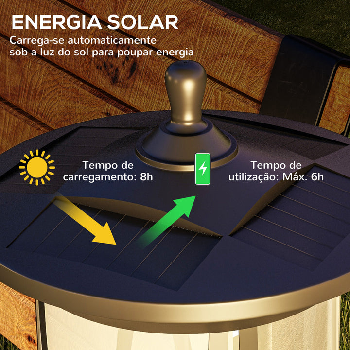 Candeeiro Solar Candeeiro de Exterior com Painel Solar Ligar e Desligar Automático Impermeável IP44 para Varanda Pátio 17x17x127 cm Preto