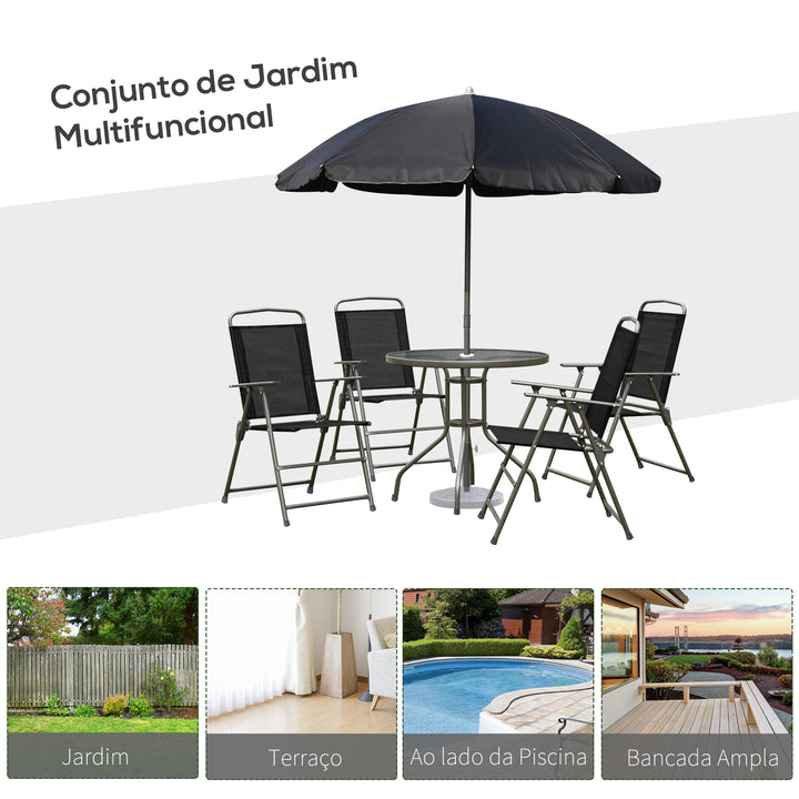 Conjunto de Móveis para Jardim Terraço ou Pátio com 4 Cadeiras 1 Mesa e 1 guarda-sol - Textilene, Alumínio e Poliéster