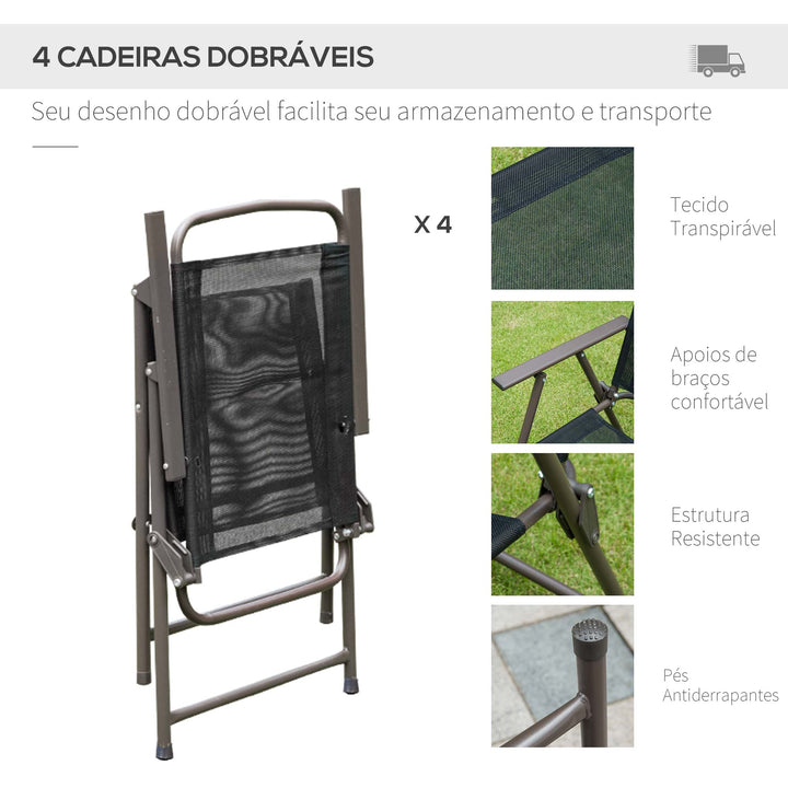 Conjunto de Móveis para Jardim Terraço ou Pátio com 4 Cadeiras 1 Mesa e 1 guarda-sol - Textilene, Alumínio e Poliéster