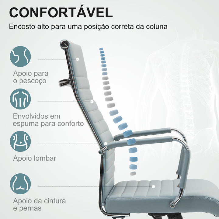 Cadeira de Escritório Giratoria 360° Inclinável com Altura Ajustável Rodas Apoio de Braços 54x62x104-114 cm Cinzento Claro