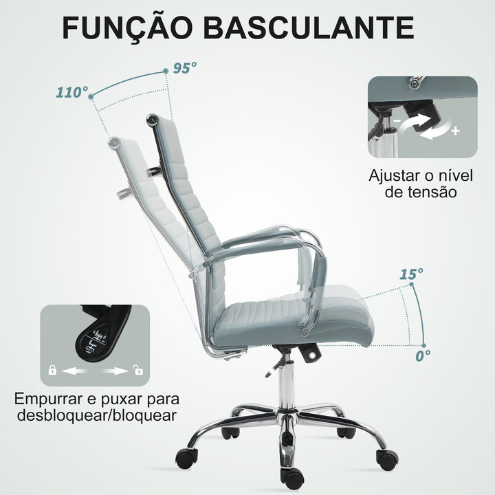 Cadeira de Escritório Giratoria 360° Inclinável com Altura Ajustável Rodas Apoio de Braços 54x62x104-114 cm Cinzento Claro