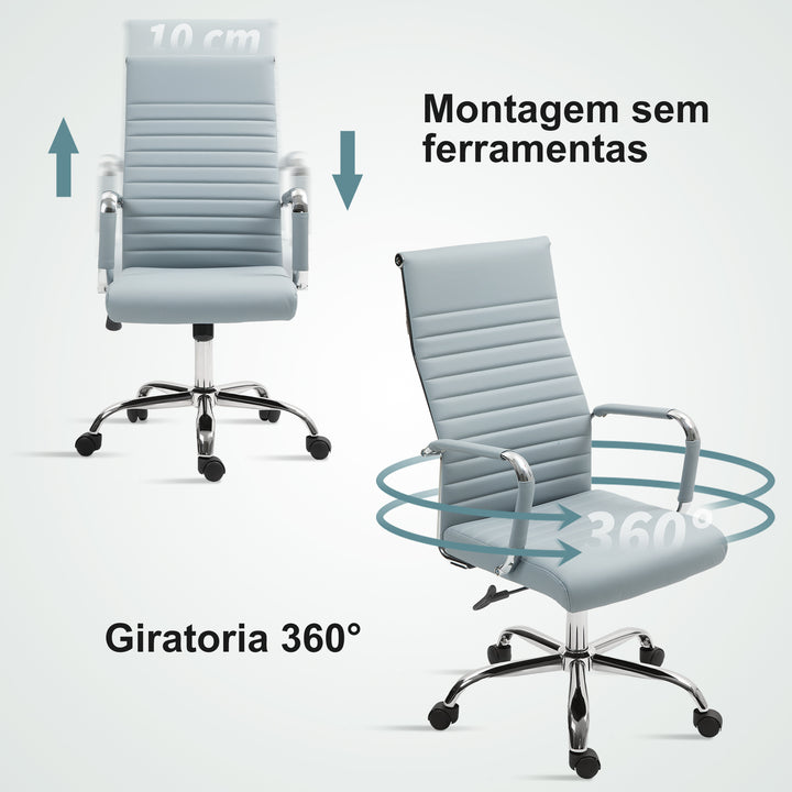 Cadeira de Escritório Giratoria 360° Inclinável com Altura Ajustável Rodas Apoio de Braços 54x62x104-114 cm Cinzento Claro