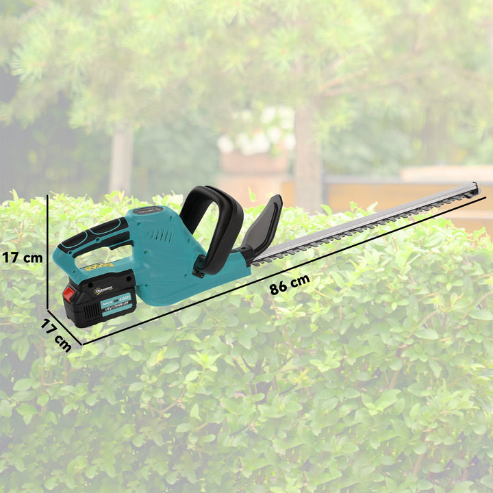 Tesoura Aparadora de Sebes Elétrica Corta Sebes a Bateria 18V com 2 Baterias de 4000mAh Comprimento da Lâmina de 51 cm Motor sem Escovas e Carregador para Sebes e Relva Azul