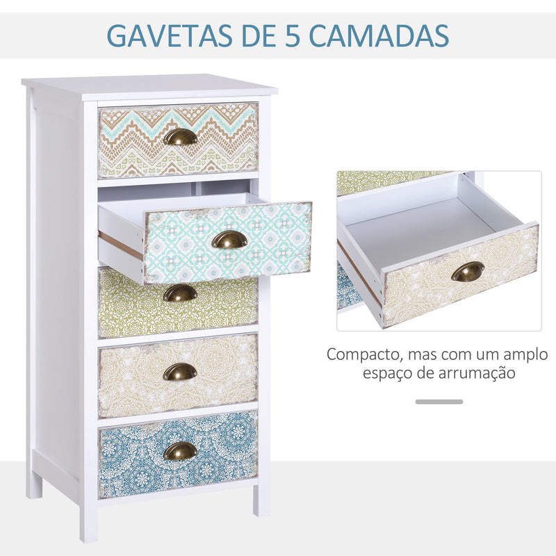 Cómoda de Dormitório Moderna Cómoda de Madeira com 5 Gavetas com Diferentes Padrões Móvel Cómoda para Sala de Estar Escritório 46x34x97,5 cm Multicor