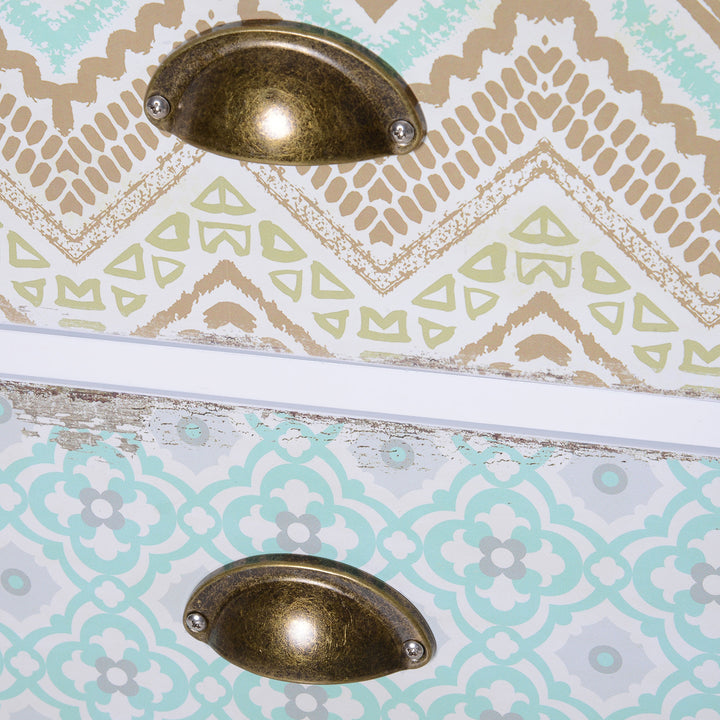 Cómoda de Dormitório Moderna Cómoda de Madeira com 5 Gavetas com Diferentes Padrões Móvel Cómoda para Sala de Estar Escritório 46x34x97,5 cm Multicor