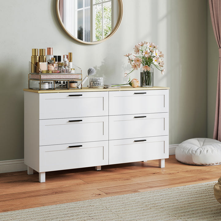 Cómoda 6 Gavetas Cómoda Quarto com Pés de Madeira Gaveteiro para Sala Escritório Estilo Moderno 120x38x71 cm Branco