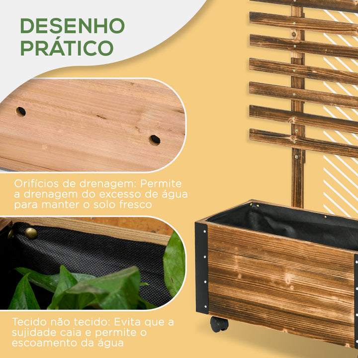 Floreira Exterior de Madeira Floreira com Treliça para Plantas Trepadeiras Tecido não Tecido Rodas e Cantos Metálicos de Dupla Camada para Pátio Varanda 65x31x147 cm Madeira