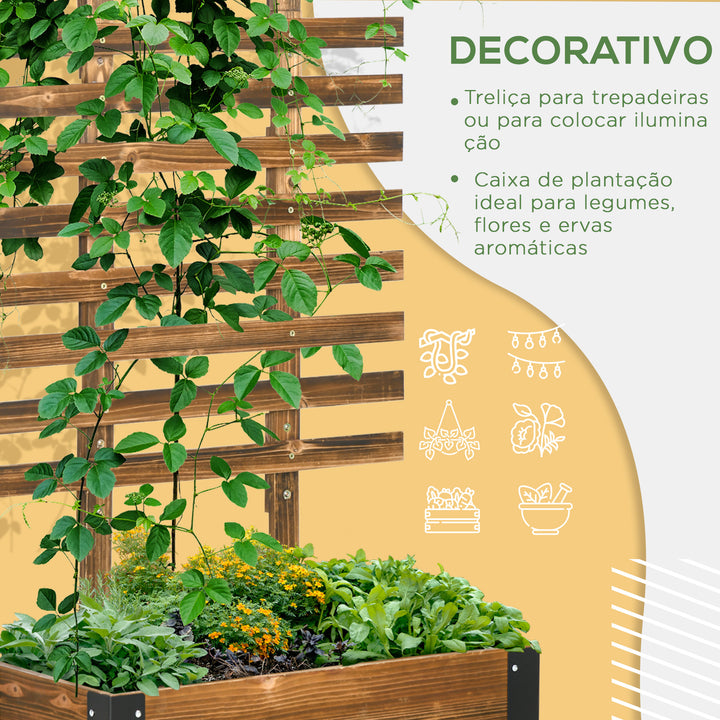 Floreira Exterior de Madeira Floreira com Treliça para Plantas Trepadeiras Tecido não Tecido Rodas e Cantos Metálicos de Dupla Camada para Pátio Varanda 65x31x147 cm Madeira