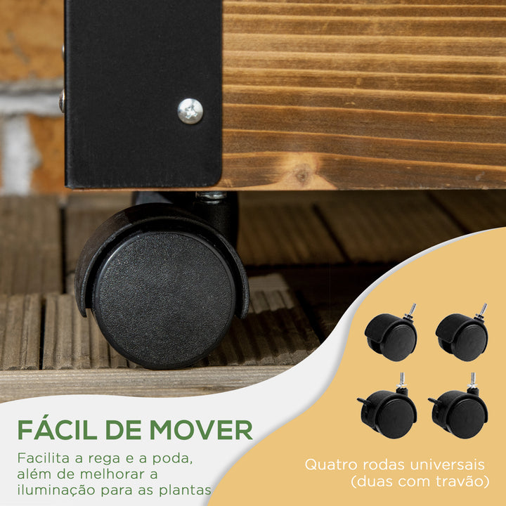 Floreira Exterior de Madeira Floreira com Treliça para Plantas Trepadeiras Tecido não Tecido Rodas e Cantos Metálicos de Dupla Camada para Pátio Varanda 65x31x147 cm Madeira