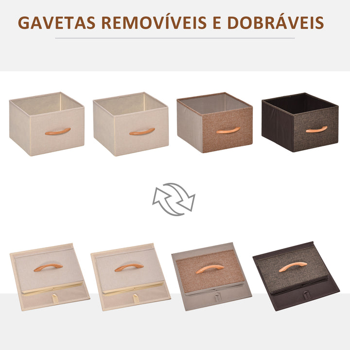 Cómoda de Tecido com 4 Cestos Removíveis e Dobráveis Base Elevada Móvel de Armazenamento para Dormitório Sala de Estar 31x29x99cm Multicor