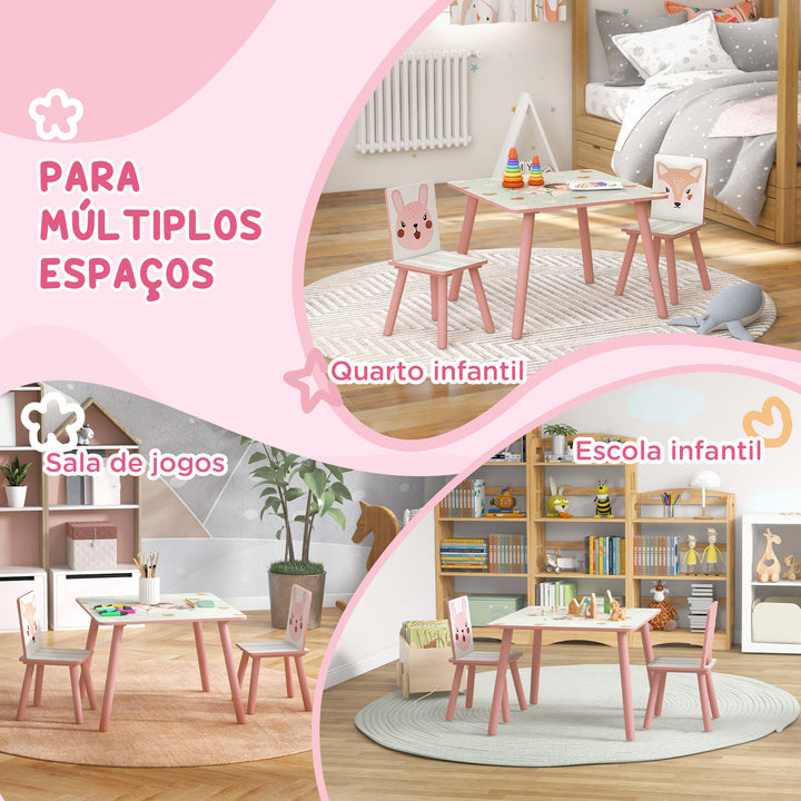 Conjunto de Mesa e Cadeiras para Crianças de 3 Peças Mesa Infantil com 2 Cadeiras Conjunto de Móveis para Atividades com Crianças de 3-8 Anos para Dormitório Sala de Jogos Rosa