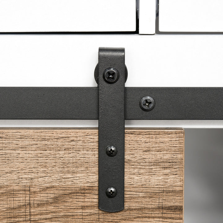 Aparador Armário de Cozinha Aparador de Cozinha com Porta de Correr de Celeiro Suporte para 6 Garrafas e 2 Gavetas Estilo Rústico para Sala de Jantar 80x39x86 cm Branco e Madeira