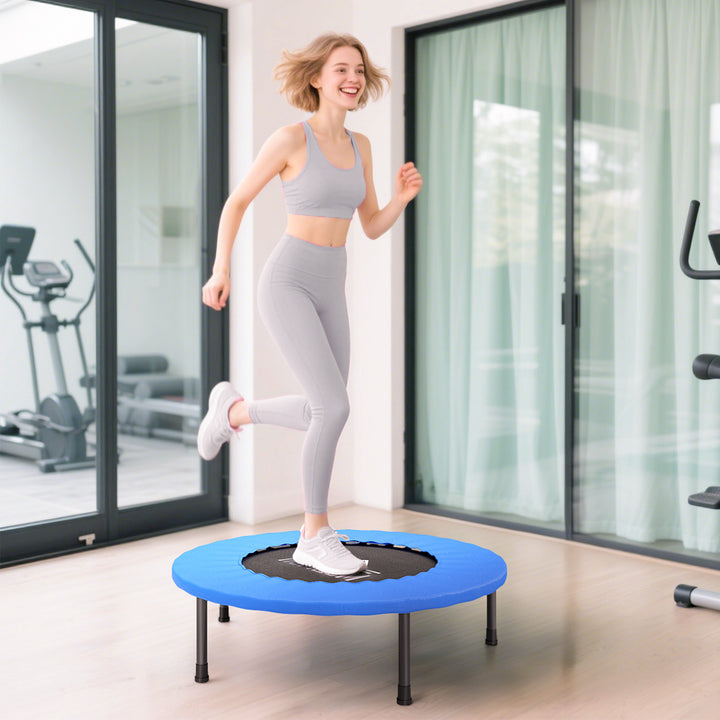 HOCOM Trampolim Fitness Ø81cm Trampolim de Aço com Borda Protetora e 28 Molas para Exercícios em Interior E Exterior Carga 100kg 81x81x22,5cm Preto e Azul