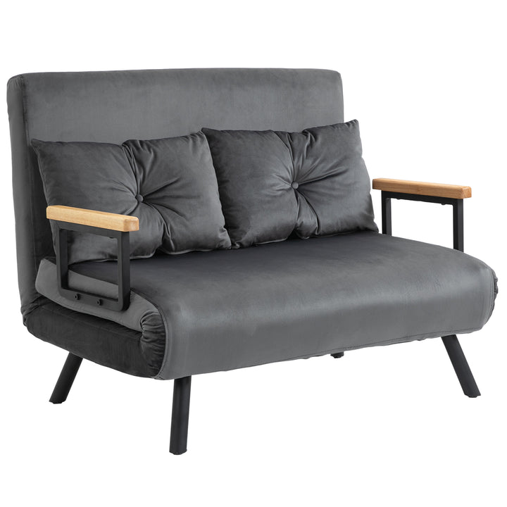 Sofá Cama Sofá Convertível em Cama de 2 Lugares Dobrável com Encosto Ajustável em 5 Níveis e 2 Almofadas Acolchoadas para Escritório Dormitório Sala de Estar 102x73x81 cm Cinza