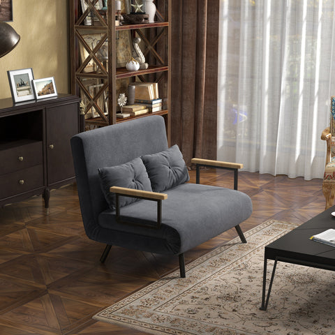 Sofá Cama Sofá Convertível em Cama de 2 Lugares Dobrável com Encosto Ajustável em 5 Níveis e 2 Almofadas Acolchoadas para Escritório Dormitório Sala de Estar 102x73x81 cm Cinza
