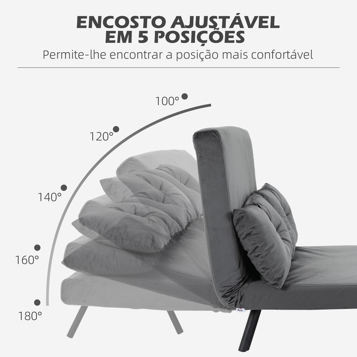 Sofá Cama Sofá Convertível em Cama de 2 Lugares Dobrável com Encosto Ajustável em 5 Níveis e 2 Almofadas Acolchoadas para Escritório Dormitório Sala de Estar 102x73x81 cm Cinza