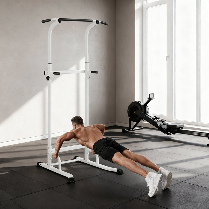 Barra de Elevações com Altura Ajustável 176,5-227 cm Resistente para Ginásio em Casa Máquina de Elevações Multifuncional para Treino de Força Capacidade 120 kg Branco
