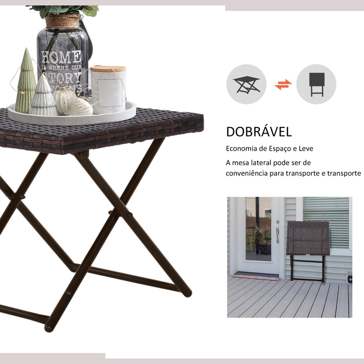 Mesa dobrável para jardim em vime e aço inoxidável com pernas cruzadas 40x40x40 cm marrom