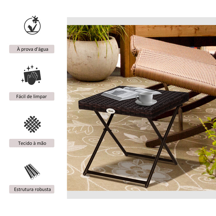 Mesa dobrável para jardim em vime e aço inoxidável com pernas cruzadas 40x40x40 cm marrom