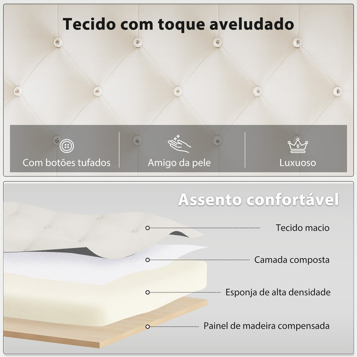 Banco aos Pés da Cama Estofado em Veludo Banqueta para Quarto Design Capitonê Base de Metal Banco para Quarto Entrada Sala 117x40x48 cm Creme