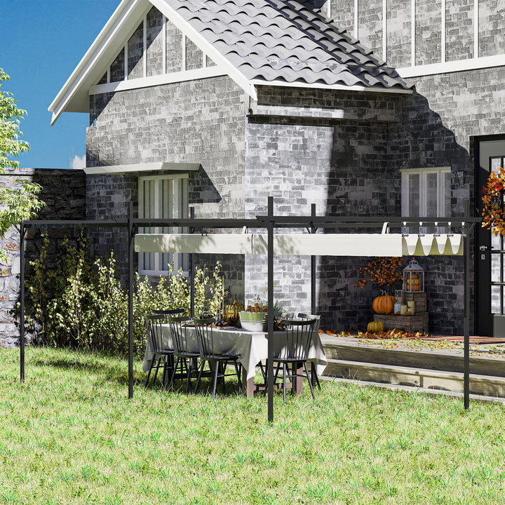 Pérgola com Teto Retrátil Pérgola de Alumínio 588x297x230 cm Pérgola com Tecido de Poliéster Anti UV Pérgola de Jardim Exterior Creme