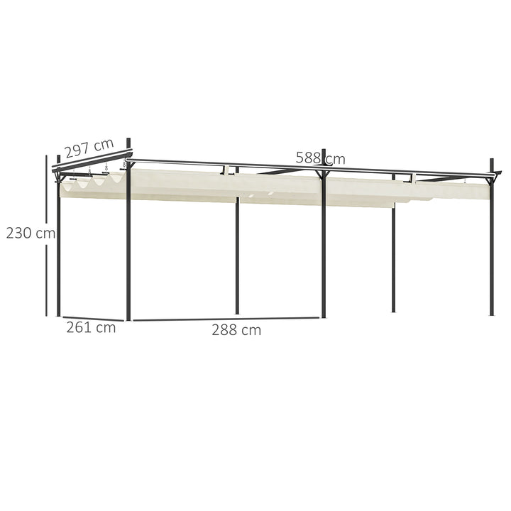 Pérgola com Teto Retrátil Pérgola de Alumínio 588x297x230 cm Pérgola com Tecido de Poliéster Anti UV Pérgola de Jardim Exterior Creme