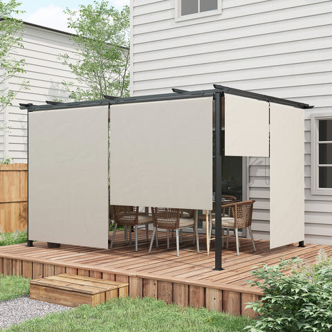 Pérgola de Jardim 3,95x2,95 cm Pérgola para Exterior com Teto Retrátil 4 Cortinas Enroláveis de Poliéster e Estrutura de Metal para Pátio Varanda Creme