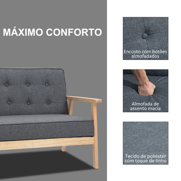 Sofá de 2 Lugares com Encosto e Almofadas Acolchoados Pés de Madeira Antiderrapantes para Sala de estar Dormitório Oficina 114x61x71 cm Cinza