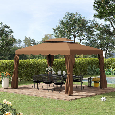 Cobertura de Substituição para Pérgola 4x3 m Teto de Substituição para Pérgolas Exterior com Duplo Teto e 8 Orifícios de Drenagem Café