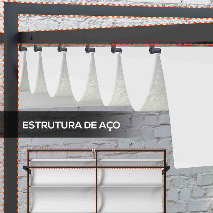 Pérgola 3x4 Pérgola de Jardim com Teto Retrátil de Poliéster e 12 Orifícios de Drenagem Pérgola para Pátio Varanda Exterior Branco