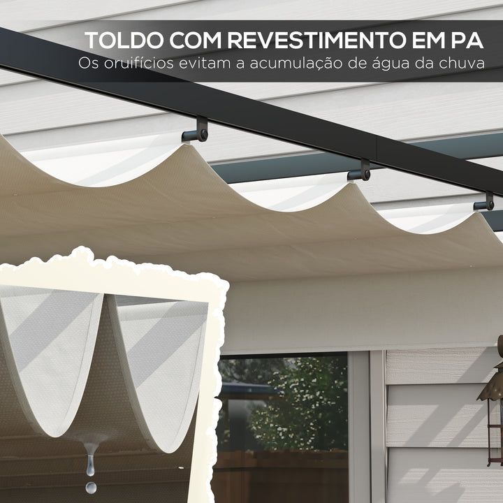 Pérgola 3x4 Pérgola de Jardim com Teto Retrátil de Poliéster e 12 Orifícios de Drenagem Pérgola para Pátio Varanda Exterior Branco