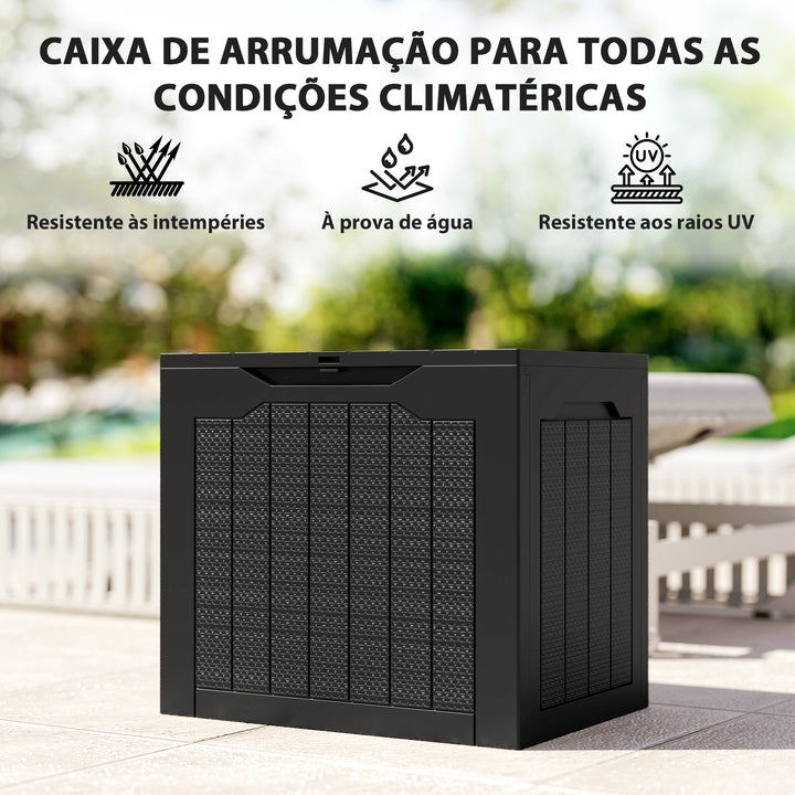 Baú de Armazenamento Exterior 93L Caixa de Armazenamento de Jardim Pequeno de Plástico Impermeável com 2 Alças Integradas e Suporte para Cadeado 56x41x50 cm Preto