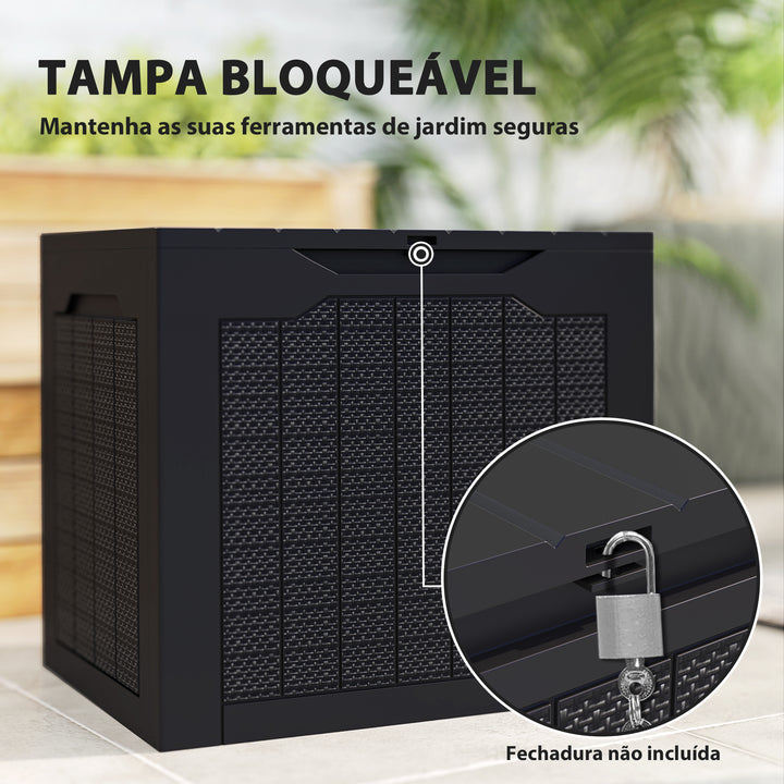 Baú de Armazenamento Exterior 93L Caixa de Armazenamento de Jardim Pequeno de Plástico Impermeável com 2 Alças Integradas e Suporte para Cadeado 56x41x50 cm Preto
