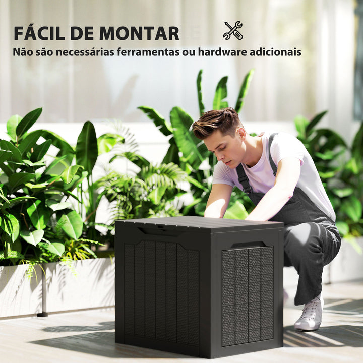 Baú de Armazenamento Exterior 93L Caixa de Armazenamento de Jardim Pequeno de Plástico Impermeável com 2 Alças Integradas e Suporte para Cadeado 56x41x50 cm Preto