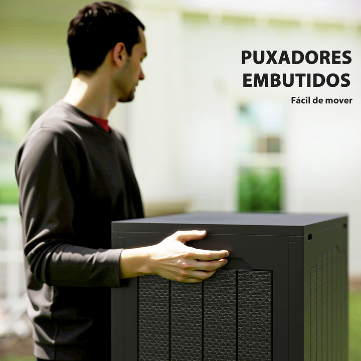 Baú de Armazenamento Exterior 93L Caixa de Armazenamento de Jardim Pequeno de Plástico Impermeável com 2 Alças Integradas e Suporte para Cadeado 56x41x50 cm Preto