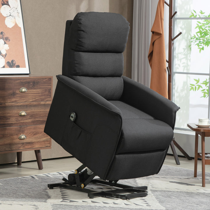 Poltrona Relax Reclinável Elétrica Poltrona Levanta Pessoas com Controlo Remoto e Bolso Lateral Poltrona Elétrica para Sala de Estar Dormitório 66x90x96 cm Preto