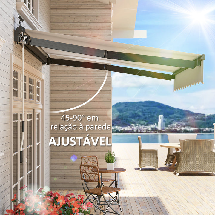 Toldo Manual Retrátil 295x250 cm com Luzes LED Solares Toldo para Varanda com Manivela de Alumínio e Proteção UV50+ para Jardim Janelas Creme