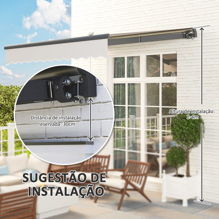 Toldo Manual Retrátil 295x250 cm com Luzes LED Solares Toldo para Varanda com Manivela de Alumínio e Proteção UV50+ para Jardim Janelas Creme