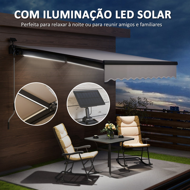 Toldo Manual Retrátil 295x250 cm com Luzes LED Solares Toldo para Varanda com Manivela de Alumínio e Proteção UV50+ para Jardim Janelas Creme