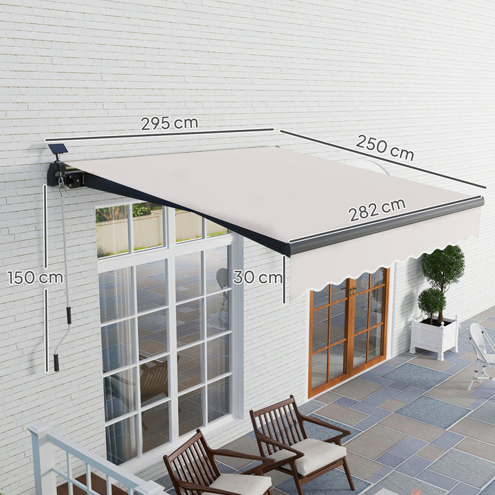 Toldo Manual Retrátil 295x250 cm com Luzes LED Solares Toldo para Varanda com Manivela de Alumínio e Proteção UV50+ para Jardim Janelas Creme