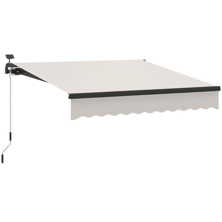 Toldo Manual Retrátil 295x250 cm com Luzes LED Solares Toldo para Varanda com Manivela de Alumínio e Proteção UV50+ para Jardim Janelas Creme