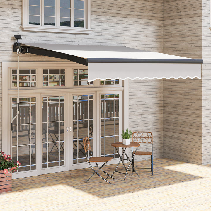 Toldo Manual Retrátil 295x250 cm com Luzes LED Solares Toldo para Varanda com Manivela de Alumínio e Proteção UV50+ para Jardim Janelas Creme