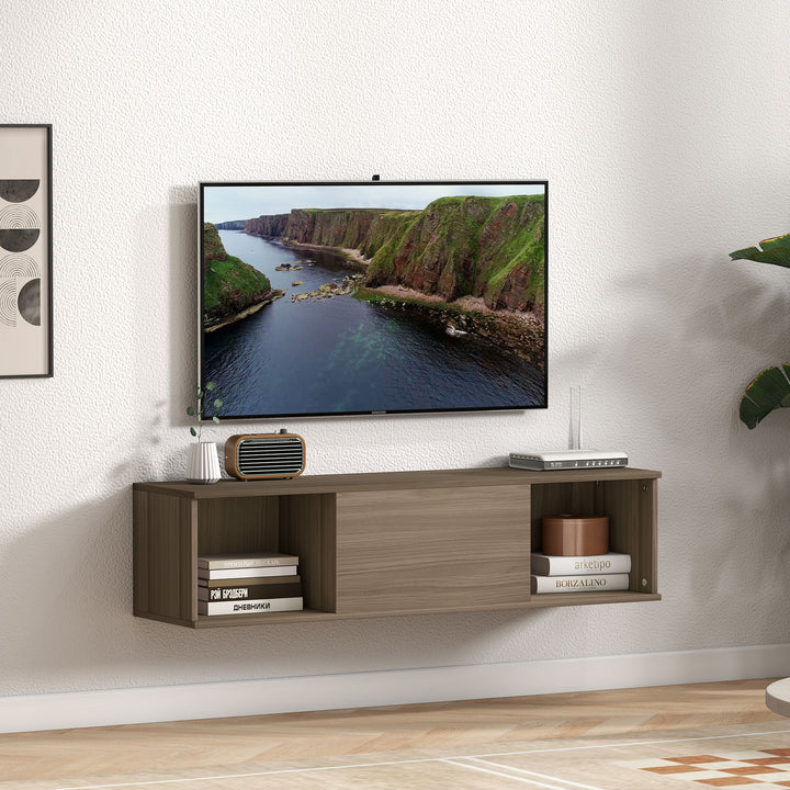 Armário de Parede Móvel para TV Suspenso com 2 Compartimentos Abertos e Porta Rebatível 120x30x29,5 cm Marrom Escuro